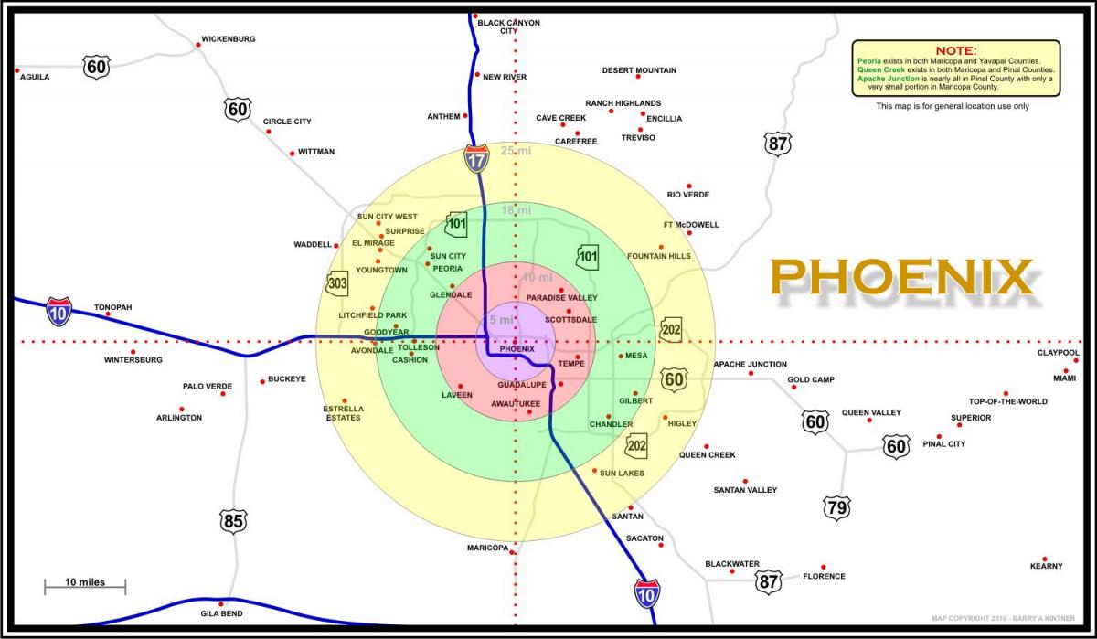 mapa de Phoenix área