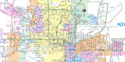 Mapa de Phoenix, Arizona e áreas circundantes